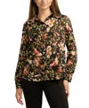 Bcx Juniors Printed Burnout Button-front Long-sleeve Top In Black