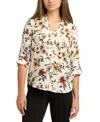 Bcx Juniors Printed Dobby-collar 3/4-sleeve Top In Multi