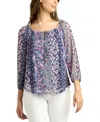 Bcx Juniors' Printed Mesh 3/4-sleeve Peasant Top In Pat W