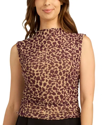 Bcx Juniors' Printed Mesh Mock Neck Tank Top In Brown