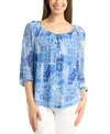 Bcx Juniors' Printed-mesh Peasant 3/4-sleeve Top In Color 14