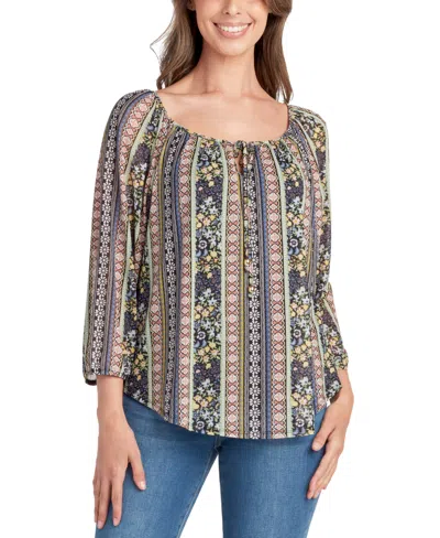 Bcx Juniors' Printed-mesh Peasant 3/4-sleeve Top In Pat G