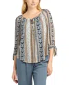 Bcx Juniors' Printed Mesh Peasant Top
