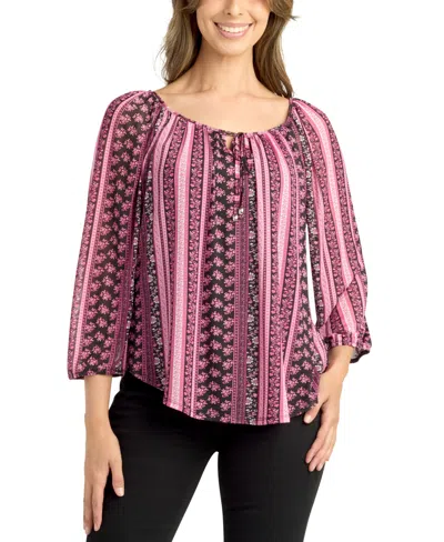 Bcx Juniors' Printed Mesh Peasant Top In Pat J