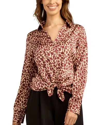 Bcx Juniors' Printed Satin Collared Button-up Shirt In Pat F