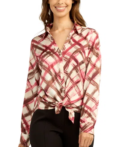 Bcx Juniors' Printed Satin Collared Button-up Shirt In Pat H