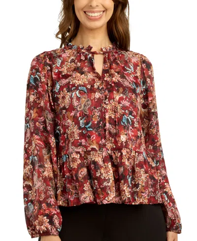 Bcx Juniors' Printed Satin Peplum Top In Patina Blue