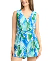 Bcx Juniors' Printed Smocked-back Sleeveless Jumpsuit In Blue