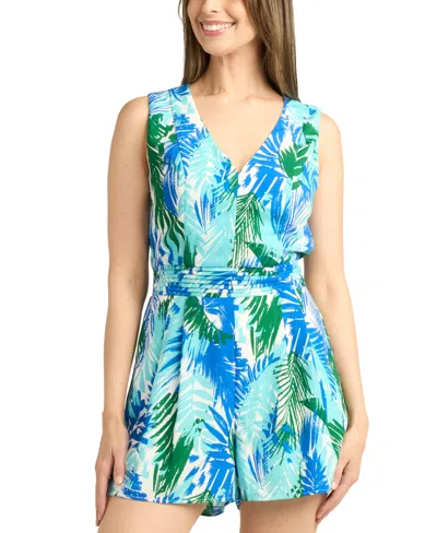 Bcx Juniors' Printed Smocked-back Sleeveless Jumpsuit