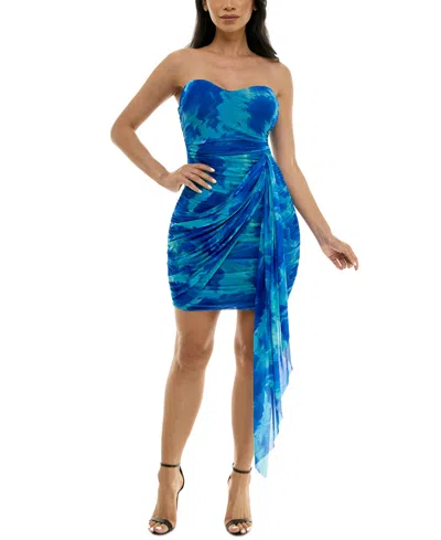 Bcx Juniors' Printed Strapless Bodycon Dress In Blue Multi