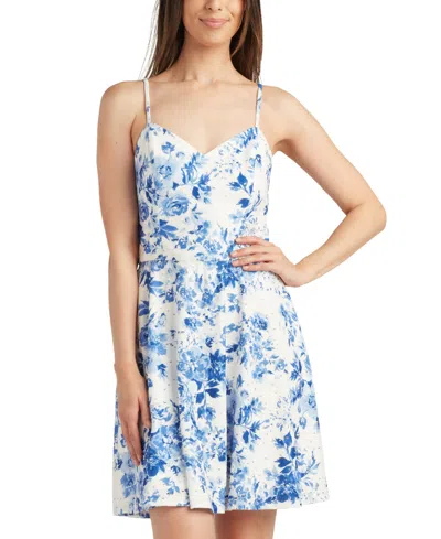 Bcx Juniors' Printed Strappy-back Eyelet Fit & Flare Dress In Pat A