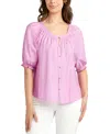 Bcx Juniors' Puff-sleeve Button-front Knit Top In Orchid