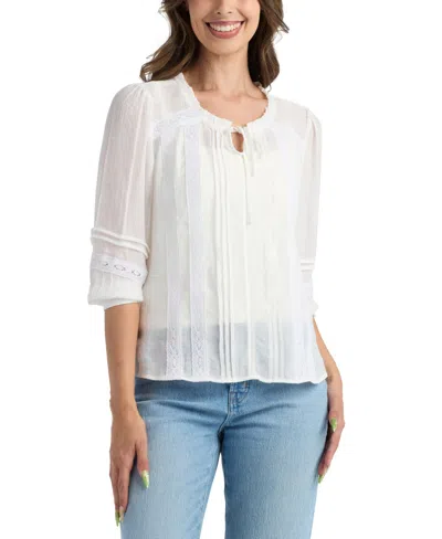 Bcx Juniors' Puff-sleeve Tie Neck Top In White