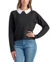 Bcx Juniors' Raglan-sleeve Contrast-collared Sweater In Black