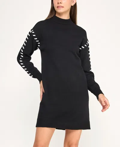 Bcx Juniors' Relaxed Crewneck Sweater Dress In Black