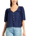 Bcx Juniors' Resort Solid Crinkle V-neck Top In Blue