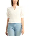 Bcx Juniors' Rib-knit Mix-media Eyelet-sleeve Top In Off White