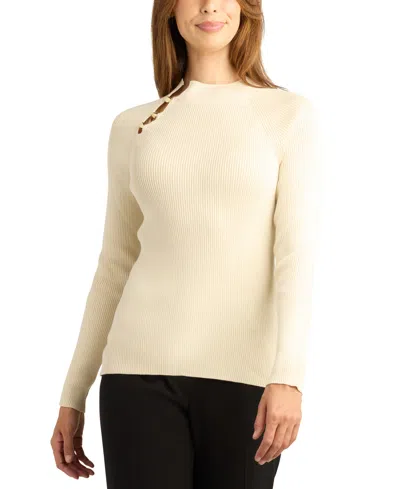 Bcx Juniors' Ribbed Mock Neck Long-sleeve Rayon-blend Sweater In Champagne