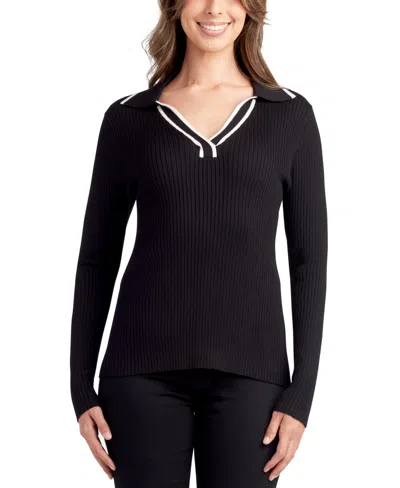 Bcx Juniors' Ribbed Polo Sweater In Black