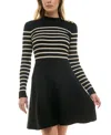 Bcx Juniors' Round-neck Long-sleeve Fit & Flare Sweater Dress In Pat I