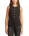 Bcx Juniors Round-neck Tropical Button-up Top In Black
