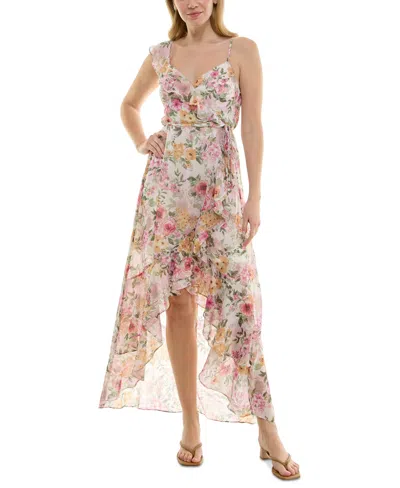 Bcx Juniors' Ruffle-trim High-low Wrap Dress In Pat I