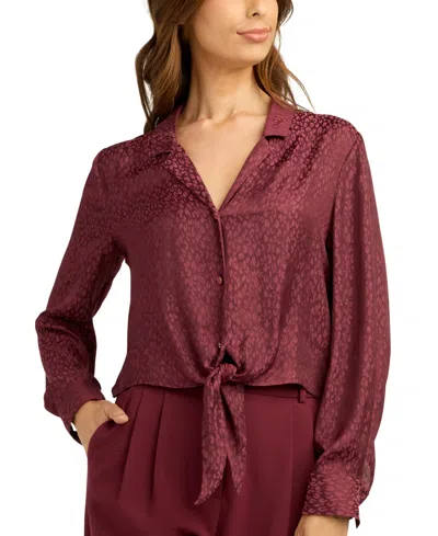Bcx Juniors' Satin Jacquard Collared Blouse In Merlot
