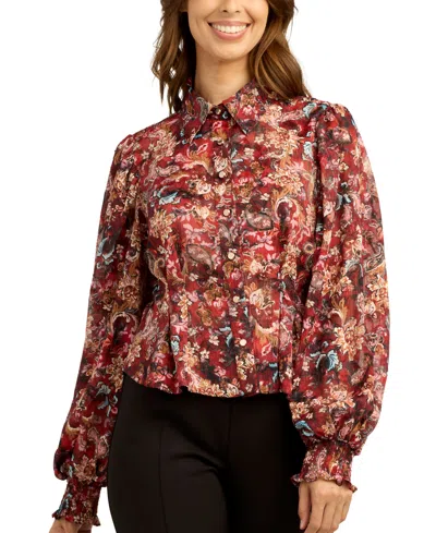 Bcx Juniors' Satin Stripe Lurex Collared Button-up Shirt In Pat B