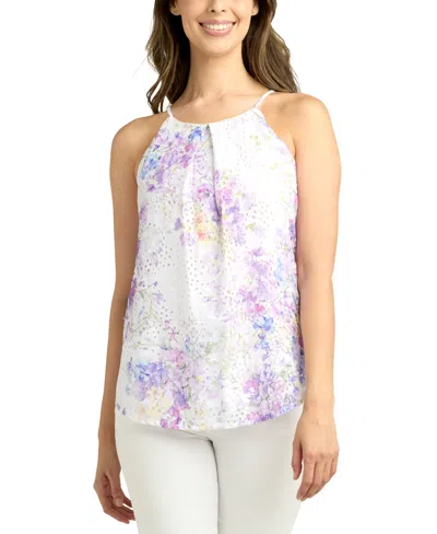 Bcx Juniors' Scalloped Floral Eyelet Halter Top In Pat F