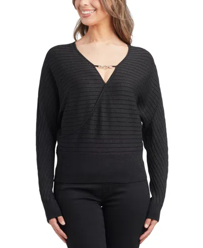 Bcx Juniors' Shimmering Embellished-neck Dolman-sleeve Sweater In Black