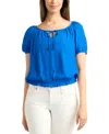 Bcx Juniors' Smocked-hem Bubble-sleeve Peasant Top In Cobalt Blue