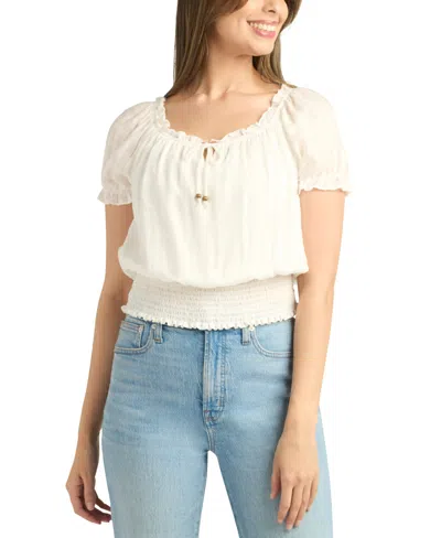 Bcx Juniors' Smocked-hem Bubble-sleeve Peasant Top In Off White
