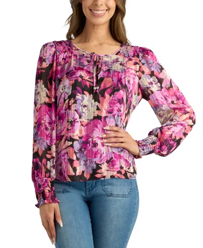 Bcx Juniors' Smocked-shoulder Split-neck Top In Pat F