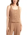 Bcx Juniors' Solid Heavy Crepe Button-front Vest In Brown