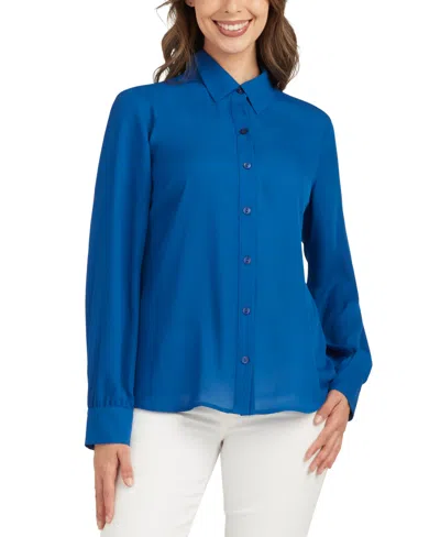 Bcx Juniors' Solid Long-sleeve Fold-collar Shirt In Sapphire
