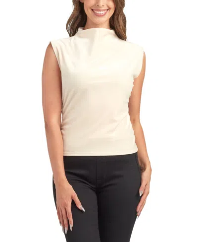 Bcx Juniors' Solid Shirred Sleeveless Top In White
