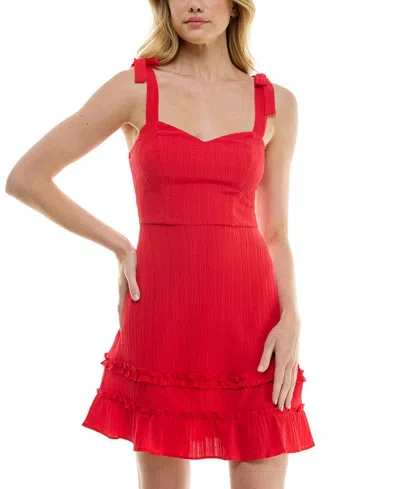Bcx Juniors' Solid Textured Woven Fit & Flare Dress In Red