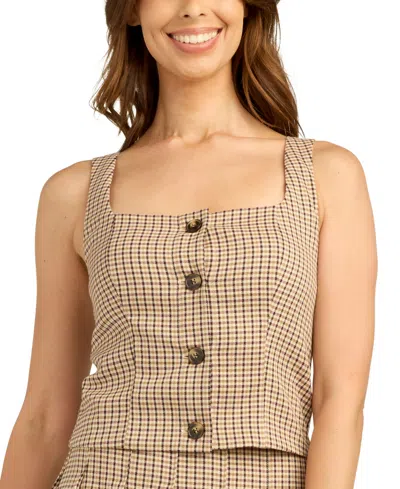 Bcx Juniors' Square Neck Button-front Tank Top In Brown