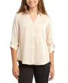 Bcx Juniors Stretch Satin Button-up 3/4-sleeve Top In Gold