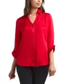 Bcx Juniors Stretch Satin Button-up 3/4-sleeve Top In Red