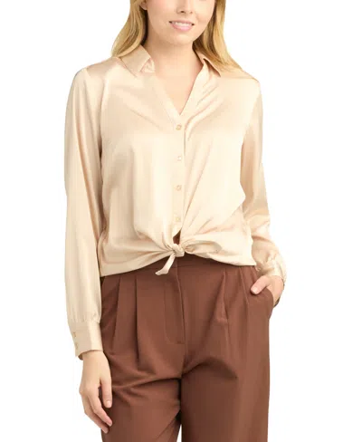 Bcx Juniors' Stretch Satin Button-up Shirt In Gold