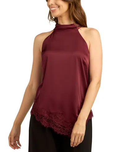 Bcx Juniors' Stretch Satin Halter Sleeveless Top In Merlot