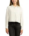 Bcx Juniors Stripe Long-sleeve Button-front Top In White