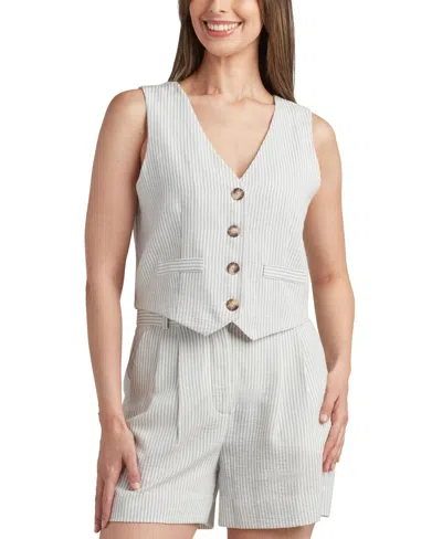 Bcx Juniors' Stripe Sleeveless V-neck Vest In Grey