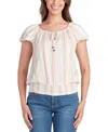 Bcx Juniors' Striped Bubble-sleeve Pesant Top In Pat M