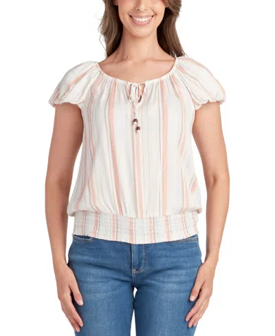 Bcx Juniors' Striped Bubble-sleeve Pesant Top In Pat M