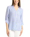 Bcx Juniors' Striped Button-front 3/4-sleeve Shirt In Blue Pat F