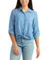 Bcx Juniors' Striped Collared Button-up Shirt In Blue