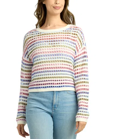 Bcx Juniors' Striped Open Knit Sweater In Pat A
