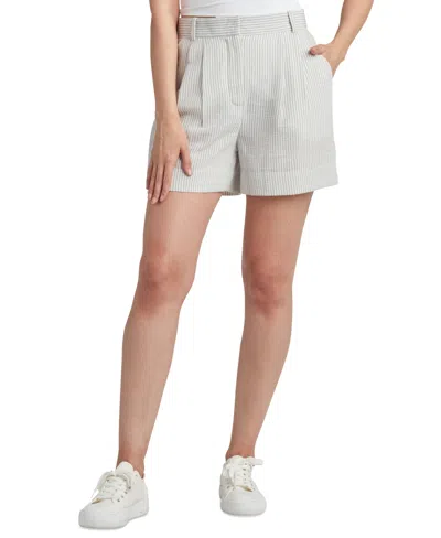 Bcx Juniors' Striped Pleat-front Mid-rise Shorts In Grey